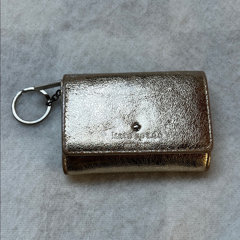 Kate Spade Metallic Gold Leather Coin Case / Key Pouch